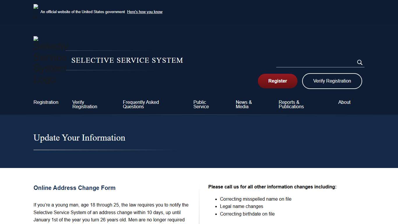 Update Your Information : Selective Service System
