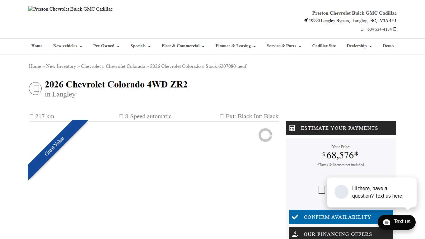 2026 Chevrolet Colorado 4wd Zr2 used for sale at $68,576 (6207080-neuf)